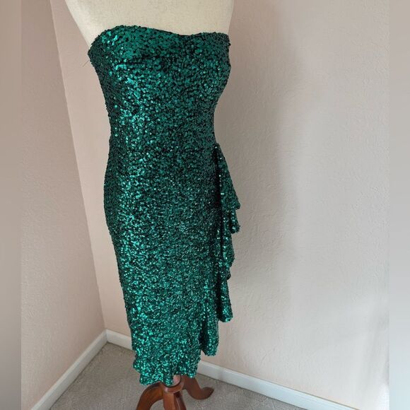 New Dress The Population Alexis sequin midi dress in emeralds green holiday sz M - Picture 8 of 16